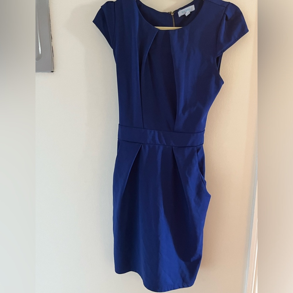 Royal blue dress with gold zipper and tie